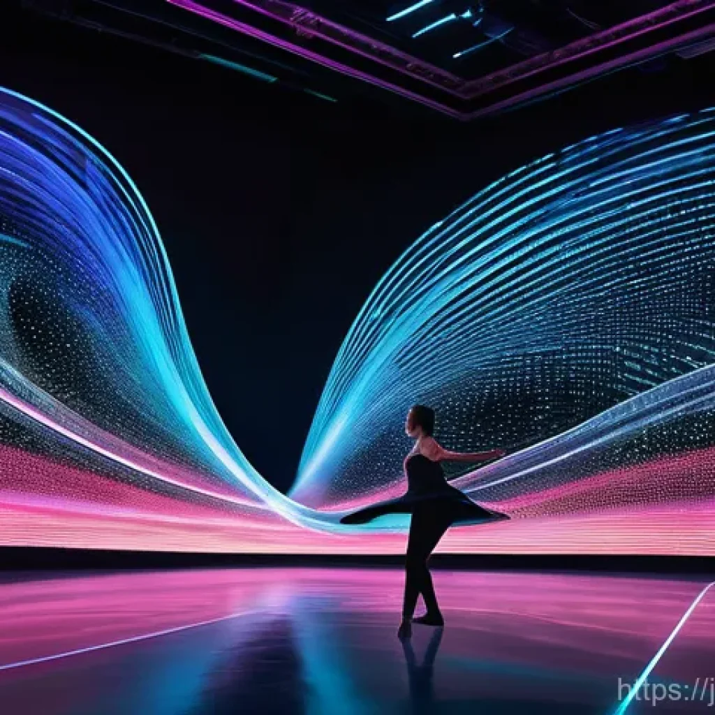 공연예술과 인공지능 - **Prompt:** A breathtaking contemporary dance performance on a futuristic stage. Two graceful dancer...