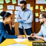 공연 제작 과정 - **Prompt:** A dynamic and diverse team of young professionals, including men and women in their late...