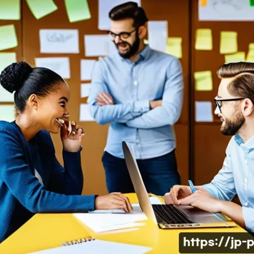 공연 제작 과정 - **Prompt:** A dynamic and diverse team of young professionals, including men and women in their late...