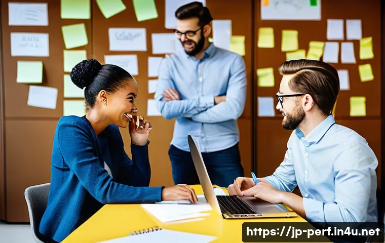 공연 제작 과정 - **Prompt:** A dynamic and diverse team of young professionals, including men and women in their late...