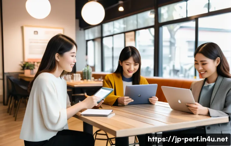 공연 기획의 기본 원칙 - A modern event planning scene featuring a diverse group of young Japanese women in their 20s, casual...