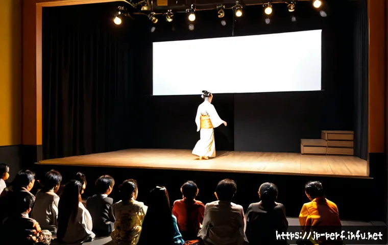 공연예술과 다문화 사회 - Photorealistic multicultural stage performance in a modern Japanese community theater, diverse adult...